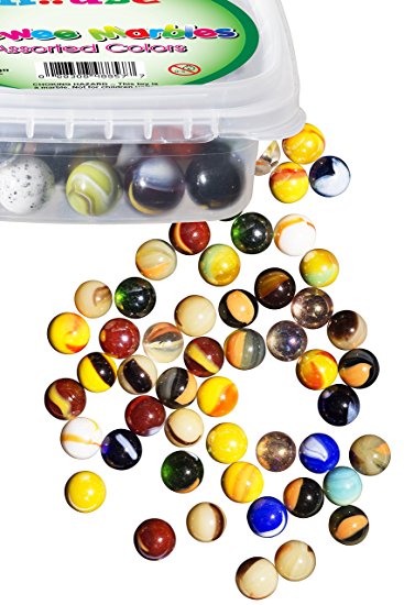 Set Of 100 Peewee Marbles, ½ inch, Assorted Colors, with Portable Container.