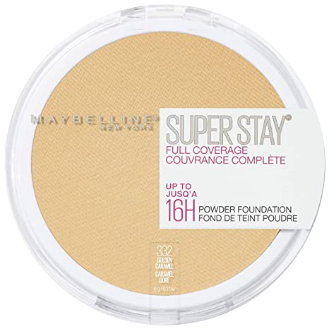 Maybelline New York Super Stay Full Coverage Powder Foundation Makeup, 332 Golden Caramel, 1 Count