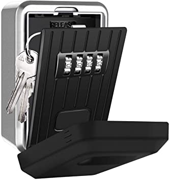 AMRIU Key Lock Box with 4-Digit Combination, Lock Box for House Key, Wall Mounted Weatherproof Resettable Code Key Lock Box for Outside, Ideal for Homes Hotels Schools and Businesses,Black