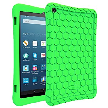 Fintie Silicone Case for Amazon Fire HD 8 (Previous Generation - 6th) 2016 release - [Honey Comb Series] [Kids Friendly] Light Weight [Anti Slip] Shock Proof Silicone Protective Cover, Green