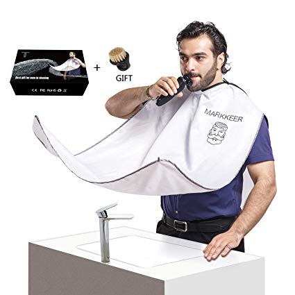 MARKKEER Beard Shaving Apron for Men Shaving,Hair Clippings Catcher & Grooming Cape Apron Trimming Non-Stick Hair,Waterproof,Anti-static (White upgrade)