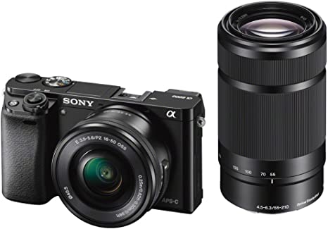 Sony ILCE6000YB Compact System Camera with SELP1650 and SEL55210 Lens Kit (Fast Auto Focus, 24.3 MP, Electronic View Finder, Wi-Fi and NFC) - Black