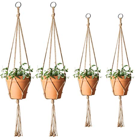 Mkono Plant Hangers Indoor Hanging Planter Jute Rope Basket Flower Pot Holder for Indoor Outdoor, 4 Pack, 41 Inch and 48 Inch