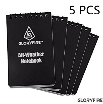 GLORYFIRE Waterproof Notebook All Weather Shower Pocket Tactical Notepad with Cover Steno Pad Memo Book with Green Grid Paper for Outdoor Activities Recording Green Journals to Write 5 PCS 3" x 5"