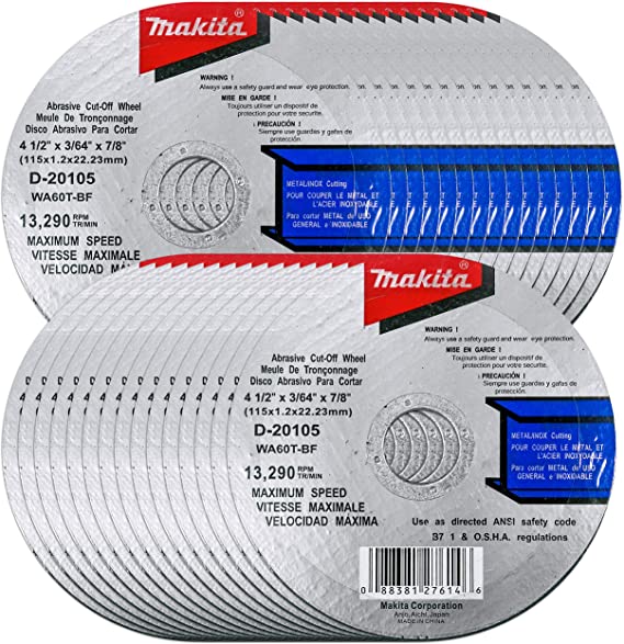 Makita 30 Pack - 4.5" Cut Off Wheels For Grinders - Aggressive Cutting For Metal & Stainless Steel/INOX - 4-1/2" x .045 x 7/8-Inch