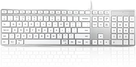 Accuratus 301 MAC USB Type C - USB Type C Wired Full Size Apple Mac Multimedia Keyboard with White Square Tactile Keys and Silver Case - UK Mac Layout