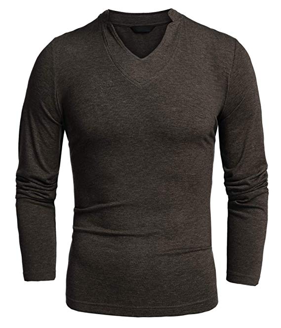 Detailorpin Men's Henley Shirts Slim Fit Long Sleeve V Neck Basic Cotton T Shirt