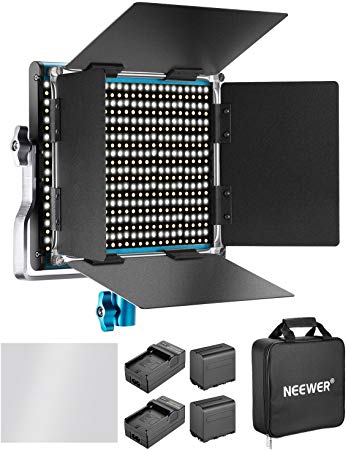 Neewer Dimmable Bi-Color 660 LED Video Lighting Kit 3200-5600K CRI 96  with U Bracket Barndoor Rechargeable 6600mAh Battery and Charger for Photo Studio YouTube Shooting(Blue)