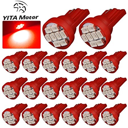 YITAMOTOR 20 PCS T10 Wedge 8-SMD Red LED Light bulbs W5W 2825 158 192 168 194