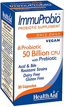 HealthAid ImmuProbio 50 Billion CFU with Prebiotic, 30ct, Once Daily, Acid & Bile Resistant Strains, Dairy & Gluten Free, Vegan