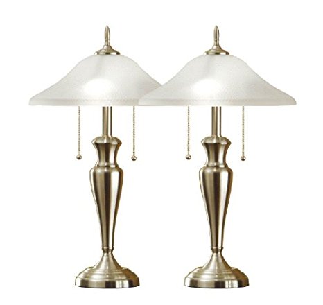 Artiva USA Twin-Pack Classic Cordinates, 24-Inch Brushed Steel Table Lamps Set with High Quality Hammered Glass Shades