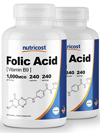 Nutricost Folic Acid (Vitamin B9) 1000 mcg, 240 Capsules (2 Bottles)