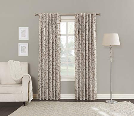 Sun Zero Kadia Floral Blackout Lined Back Tab Curtain Panel, 50" x 63", Cream