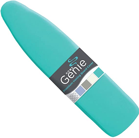 HOME GENIE Reflective Silicone Ironing Board Cover, 15x54, Hook and Loop Fastener, Fits Large and Standard Boards, Covers Resist Scorching and Staining, Elastic Edge, Iron Faster, Turquoise