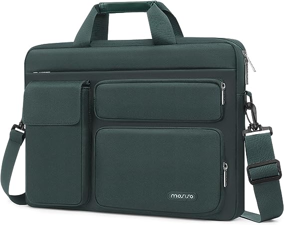 MOSISO Laptop Shoulder Messenger Bag Compatible with MacBook Air/Pro,13-13.3 inch Notebook,Compatible with MacBook Pro 14 inch with 2 Raised&1 Flapover&1 Horizontal Pocket&Handle&Belt, Emerald Green