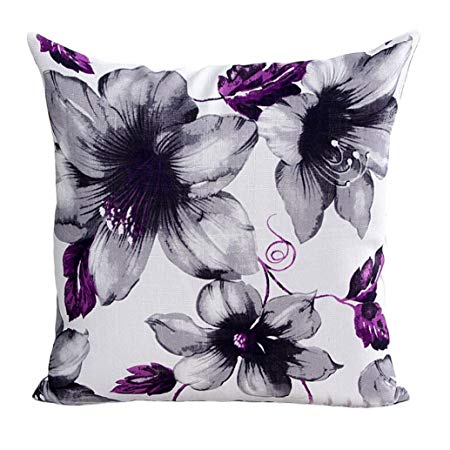LHWY Flowers Pattern Sofa Bed Home Decor Pillow Case Cushion Cover (Purple)