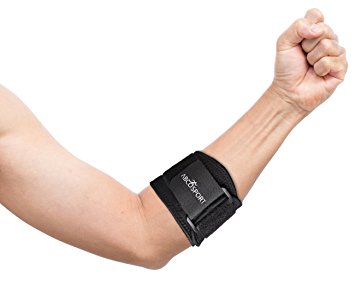 Elbow Brace - Pain Relief for Elbow Hyperextension - Compression Pad - Support Tennis & Golf - Adjustable - Set Of 2, Fits Up To 10 Inches Forearm, Black