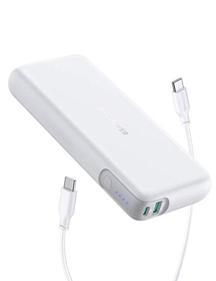 Portable Charger RAVPower 20000mAh 60W PD 3.0 USB C Power Bank 2-Port Power Delivery Battery Pack High-Capacity External Battery Compatible with MacBook Air Pro iPhone 11 Pro Max iPad Pro 2018 (White)