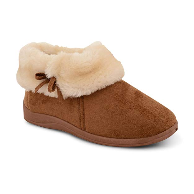 Ladies Famous Dunlop Suede Moccasin Slippers with warm faux fur Lining