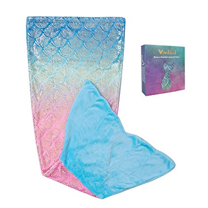 Mermaid Tail Blanket for Kids Teens Girls Rainbow Glittering Mermaid Blanket All Seasons Super Comfty Flannel Fleece Mermaid Sleeping Bag Best Gifts for Girls (19"×51")