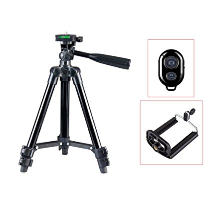 HaloVa Cellphone Tripod, Universal Aluminum Adjustable Tripod Mount with Bluetooth Remote Cellphone Holder and 360 Rotatable for iPhone, Camera And Smart Phone, Black, 25.6"