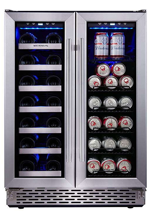 Phiestina Built In Dual Zone Wine and Beverage Cooler with Stainless Steel French Door