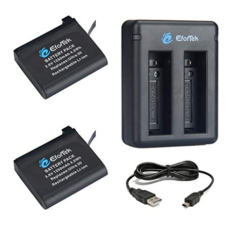 EforTek Replacement Battery(2 Packs) and Dual USB Charger for Garmin 010-01529-03, 010-12389-15 and Garmin Virb Ultra 30 Action Camera