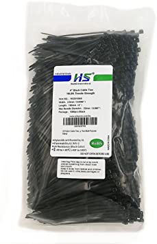 HS Durable Small Plastic Zip Ties 4 Inch (Bulk-1000 Pack) Black Nylon Ties Zap Straps 18 Lbs for PC,Electronic,Wire Cable Ties