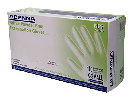 Adenna NPF 5.5 mil Nitrile Powder Free Exam Gloves (Blue, X-Small) Box of 100