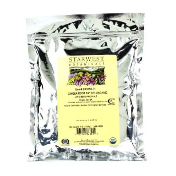 Starwest Botanicals Organic Ginger Root 1/4" Cut and Sifted, 1 Pound