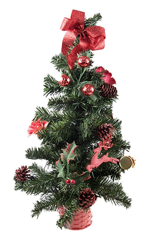 Mini Artificial Christmas Tree with Red Ornaments by Clever Creations | Best Choice Christmas Decoration for Table and Desk Tops | Small 24" Tall Christmas Pine Tree Perfect for Your Home or Office