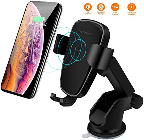 Wireless Car Charger Mount, LIONAL Qi Fast Wireless Charger Gravity Car Mount Air Vent Phone Holder Fast Charging Compatible with iPhone XS / XS Max / XR / X / 8 Plus / 8, Samsung S10, S10 , S9, S9  , Note 9, S8, S8 , S7 and other Qi-Enable Devices