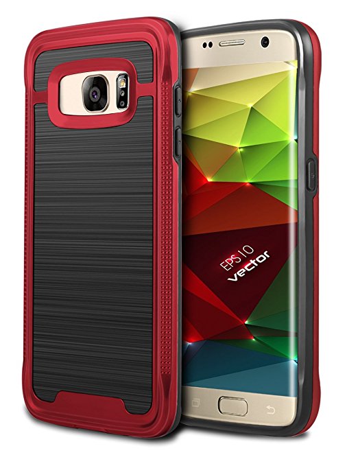 Galaxy S7 Edge Case, WINNETEK Hybrid [Slim Fit] [Shock Absorption] [Impact Resistant] Brushed Metal Texture Dual Layers Protection Soft Rubber Bumper Case for Galaxy S7 Edge - Red