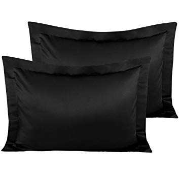 NTBAY Satin Pillow Shams, 2 Pack Super Soft and Luxury Pillow Cases, Standard Size, Black