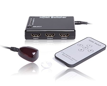 TNP 5 Port 5x1 HDMI Switch Switcher Selector Box Hub with Wireless Remote Control IR Supports High Speed HD 1080P 3D Video Audio Auto Switching HDCP 5 In 1 Out 5 Input 1 Output