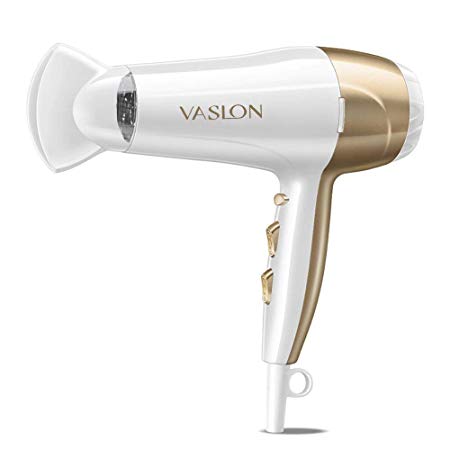 VASLON 1875W Lightweight Negative Ions Hair Blow Dryer with Concentrator Nozzle 2 Speed and 3 Heat Settings Cool shot button DC Motor White