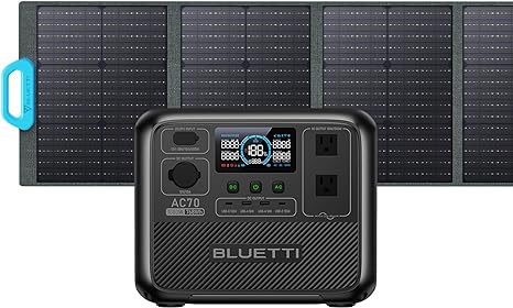 BLUETTI Portable Power Station AC70 with PV120 Solar Panel, 768Wh Solar Generator with 2 1000W (Power Lifting 2000W) AC Outlets, 100W Type-C, 0-80% in 45 Min., LiFePO4 Backup Power for Camping, Travel