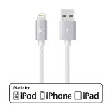 LABC Apple-Certified MFi Lightning Cable Sync and Charge Cable Aluminum Caps Nylon Cable 4 ft  12m LABC-505 Silver