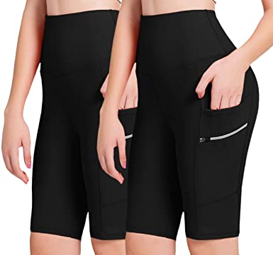 ODODOS Dual Pocket High Waist Workout Shorts,Tummy Control Yoga Gym Running Shorts,Non See-Through Yoga Shorts