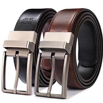 Beltox Fine Men's Dress Belt Leather Reversible 1.25" Wide Rotated Buckle Gift Box …