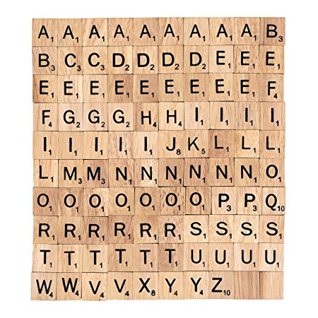 BSIRI Wooden Scrabble Tiles Complete Set 100 Letter A-Z Alphabet Pendant Piece for Craft Scrap Booking - Bsiri