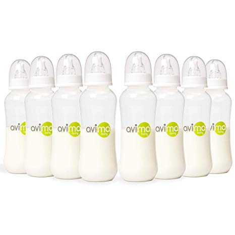 Avima Baby Bottles 8 Pack 10 oz. Anti-Colic Standard Neck with Stage 2 Medium Flow Nipples