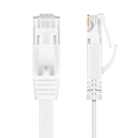 TNP Cat6 Flat Ethernet Network Cable - High Performance & Tangle Free with Premium UTP Twisted Pair RJ45 Snagless Connector Jack Computer LAN Internet Networking Patch Wire Cord Plug (25 Feet, White)