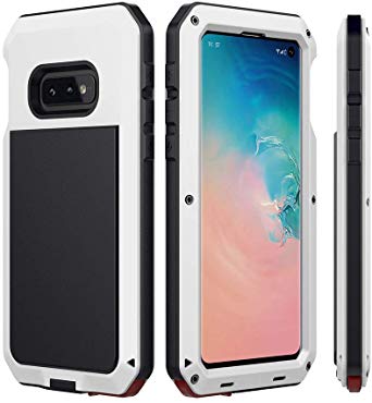 Galaxy S10e Case Amever Aluminum Metal Bumper Frame Case with Silicone Water Resistant Shockproof Tempered Glass Screen Protector Outdoor Sports Protective Case for Samsung Galaxy S10e (2019) - White