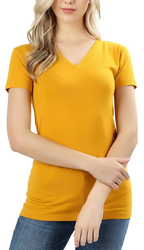 ToBeInStyle Women's Short Sleeve V-Neck Basic T-Shirt