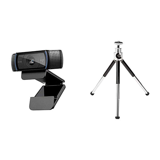 Logitech HD Pro Webcam C920, Widescreen Video Calling and Recording, 1080p Camera, Desktop or Laptop Webcam & AmazonBasics Lightweight Mini Tripod