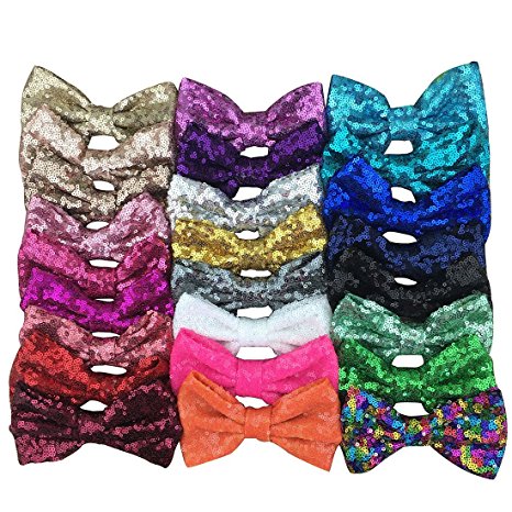 XIMA 25pcs 5'' Large Sequin hair Bows Clip for baby Hair Accessorie