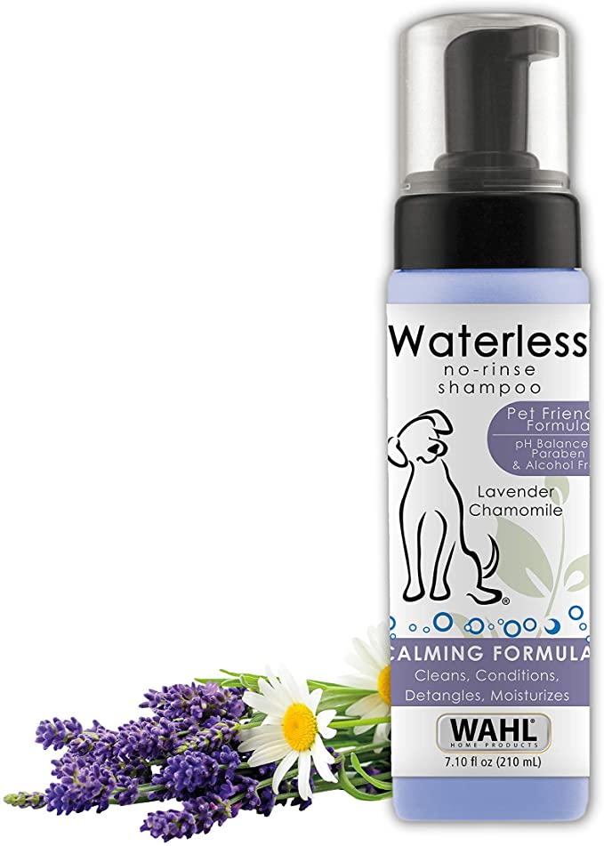 Wahl Pet Friendly Waterless No Rinse Shampoo for Animals – Lavender & Chamomile for Cleaning, Conditioning, Detangling, Moisturizing Dogs, Cats, Horses – 7.1 Oz