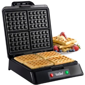 VonShef Quad Waffle Maker, 1200 Watt, Free 2 Year Warranty
