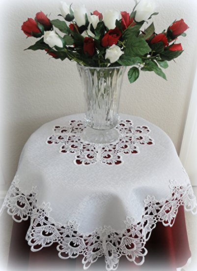 Lace Tablecloth Table Topper White Flower 34" Square